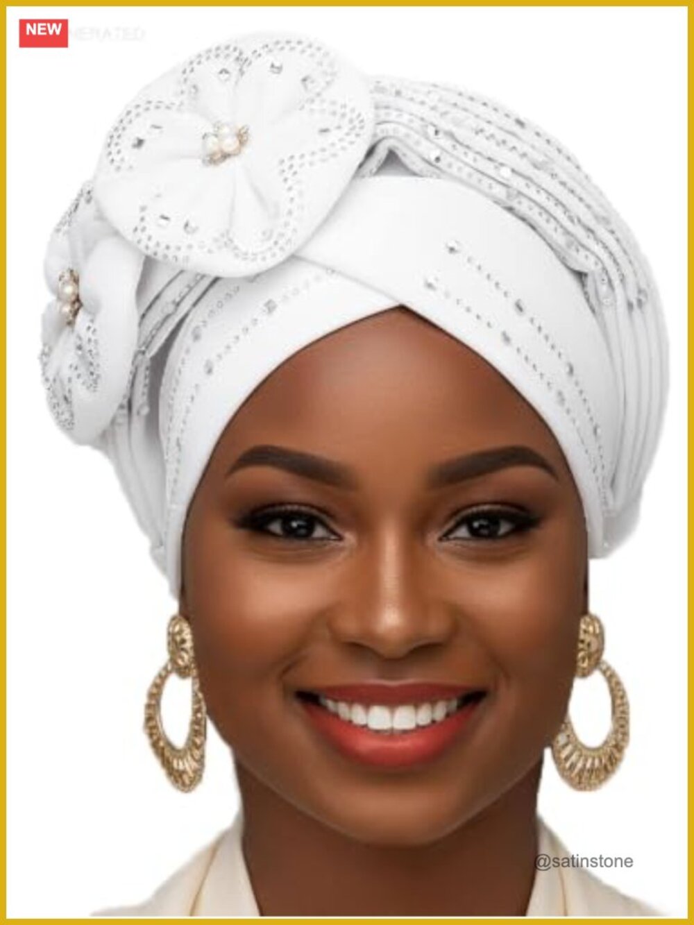 Rhinestone Flower Pearl Twisted Turban Head Wrap Beanie Cap for Women